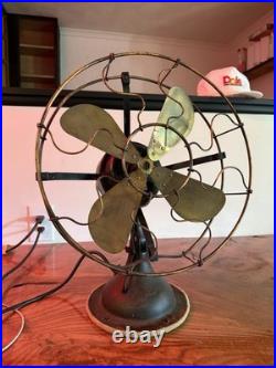 Antique 1920s Metal Japan Finish AC Motor Oscillating Desk Fan Works Office Antique 1920s Metal Japan Finish AC Motor Oscillating Desk Fan Works Office