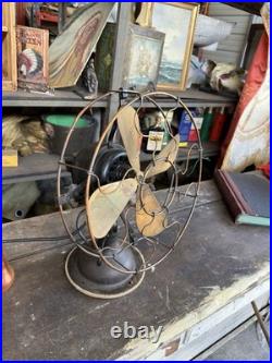 Antique 1920s Metal Japan Finish AC Motor Oscillating Desk Fan Works Office Antique 1920s Metal Japan Finish AC Motor Oscillating Desk Fan Works Office