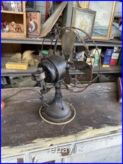 Antique 1920s Metal Japan Finish AC Motor Oscillating Desk Fan Works Office Antique 1920s Metal Japan Finish AC Motor Oscillating Desk Fan Works Office