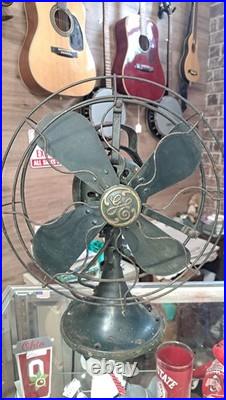 Antique 1930's GE 16 Four Blade Three Speed Oscillating Fan Cat #75425 Works