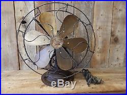 Antique 6 Brass Blade Robbins & Myers Electric Fan No. 2104 Vintage Industrial