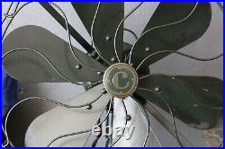 Antique 6 blade Industrial fan 16 Oscillating Fan Military Green 3 speed Vtg