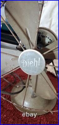 Antique 8 Inch Diehl Desk Fan, Steel Blade And Cage, Works, 1-speed switch