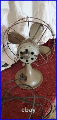 Antique 8 Inch Diehl Desk Fan, Steel Blade And Cage, Works, 1-speed switch