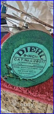 Antique 8 Inch Diehl Desk Fan, Steel Blade And Cage, Works, 1-speed switch