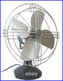 Antique ART DECO Chrome & Black Vintage Oscillating Electric Fan Works Well