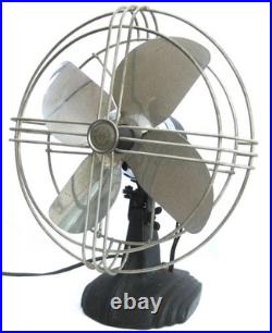 Antique ART DECO Chrome & Black Vintage Oscillating Electric Fan Works Well