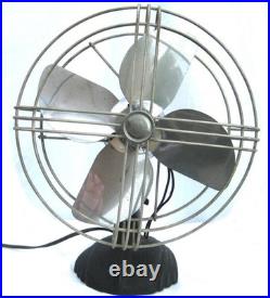 Antique ART DECO Chrome & Black Vintage Oscillating Electric Fan Works Well