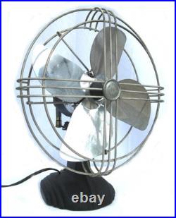 Antique ART DECO Chrome & Black Vintage Oscillating Electric Fan Works Well