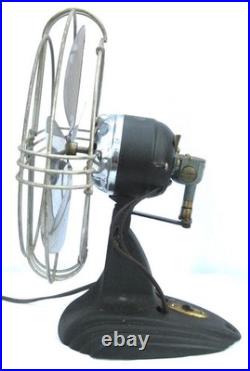 Antique ART DECO Chrome & Black Vintage Oscillating Electric Fan Works Well