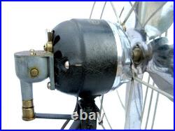 Antique ART DECO Chrome & Black Vintage Oscillating Electric Fan Works Well