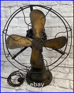 Antique Brass Bladed Desk Hotel Fan Coin Operated GE General Electric 1920 WORKS