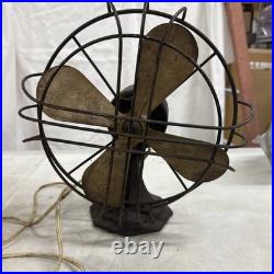 Antique Brass & Cast Iron Black Electric Table Fan Decorative Collectible WORKS