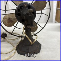 Antique Brass & Cast Iron Black Electric Table Fan Decorative Collectible WORKS