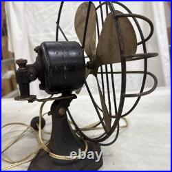 Antique Brass & Cast Iron Black Electric Table Fan Decorative Collectible WORKS