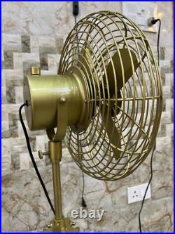 Antique Brass Electric Floor Fan with Wooden Tripod Stand -Handmade Floor Fan