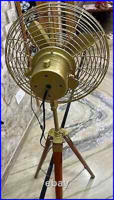 Antique Brass Electric Floor Fan with Wooden Tripod floor fan