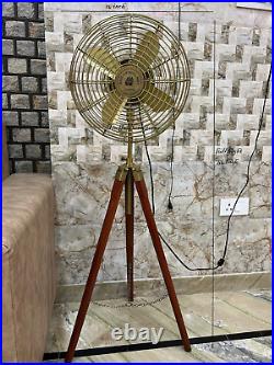 Antique Brass Electric Floor Fan with Wooden Tripod floor fan