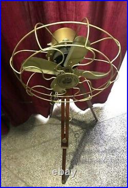 Antique Brass Fan With Wooden Tripod Stand Working Home x-mas gift item