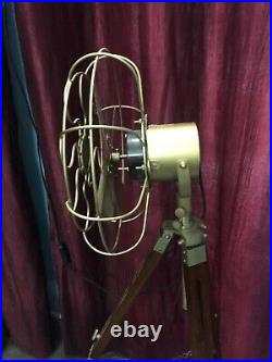 Antique Brass Fan With Wooden Tripod Stand Working Home x-mas gift item