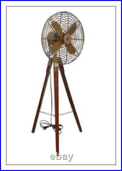 Antique Brass Floor Standing Electric Fan Royal Navy London Fan With Wood Tripod