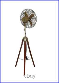Antique Brass Floor Standing Electric Fan Royal Navy London Fan With Wood Tripod