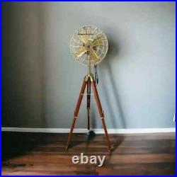Antique Brass Golden Nautical Adjustable Hight Vintage Look Tripod Floor Fan Antique Brass Golden Nautical Adjustable Hight Vintage Look Tripod Floor Fan