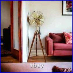 Antique Brass Golden Nautical Adjustable Hight Vintage Look Tripod Floor Fan Antique Brass Golden Nautical Adjustable Hight Vintage Look Tripod Floor Fan