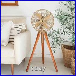 Antique Brass Golden Nautical Adjustable Hight Vintage Look Tripod Table Fan