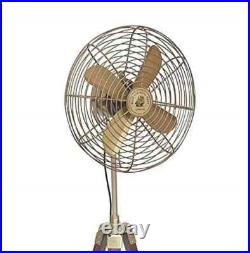 Antique Brass Golden Nautical Adjustable Hight Vintage Look Tripod Table Fan