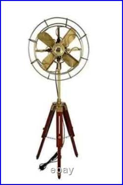 Antique Brass Golden Nautical Adjustable Hight Vintage Look Tripod Table Fan