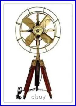 Antique Brass Golden Nautical Adjustable Hight Vintage Look Tripod Table Fan Antique Brass Golden Nautical Adjustable Hight Vintage Look Tripod Table Fan