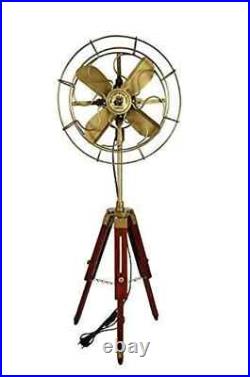 Antique Brass Golden Nautical Adjustable Hight Vintage Look Tripod Table Fan