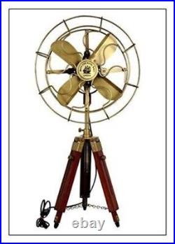 Antique Brass Golden Nautical Adjustable Hight Vintage Look Tripod Table Fan