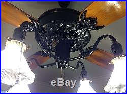 Antique Century Cast Iron Electric Ceiling Fan with Lights NICE Pat. 1914