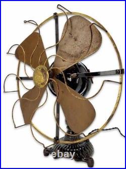Antique Circa 1906 Original Condition 16 Diehl Ornate Base Brass Desk Fan