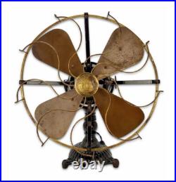 Antique Circa 1906 Original Condition 16 Diehl Ornate Base Brass Desk Fan