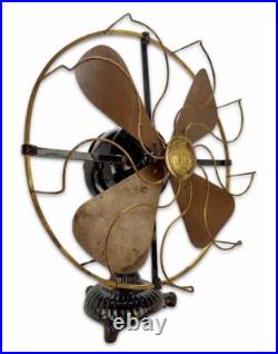 Antique Circa 1906 Original Condition 16 Diehl Ornate Base Brass Desk Fan