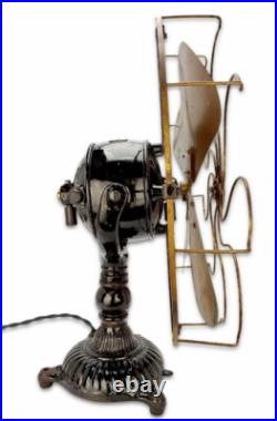 Antique Circa 1906 Original Condition 16 Diehl Ornate Base Brass Desk Fan