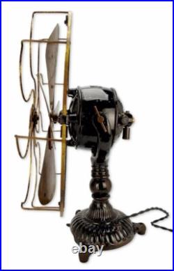 Antique Circa 1906 Original Condition 16 Diehl Ornate Base Brass Desk Fan