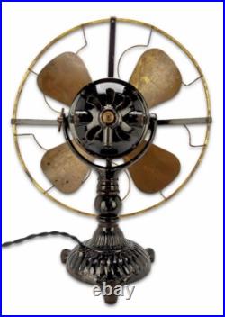 Antique Circa 1906 Original Condition 16 Diehl Ornate Base Brass Desk Fan