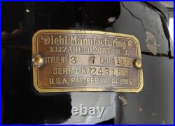 Antique Circa 1906 Original Condition 16 Diehl Ornate Base Brass Desk Fan