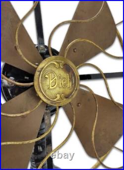 Antique Circa 1906 Original Condition 16 Diehl Ornate Base Brass Desk Fan