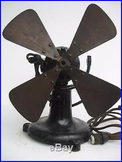 Antique Colonial Direct Current Tab Foot 4 Brass Blade Electric Fan No Reserve