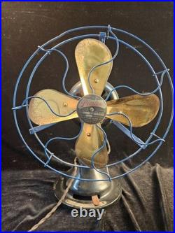 Antique Colonial Peerless 12 Table Fan Brass Blades BLUE CAGE Adjustable Speed