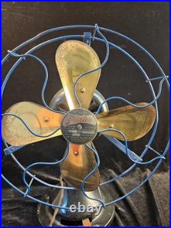 Antique Colonial Peerless 12 Table Fan Brass Blades BLUE CAGE Adjustable Speed