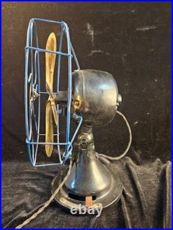 Antique Colonial Peerless 12 Table Fan Brass Blades BLUE CAGE Adjustable Speed