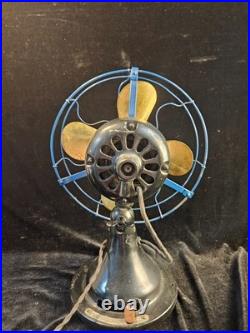 Antique Colonial Peerless 12 Table Fan Brass Blades BLUE CAGE Adjustable Speed