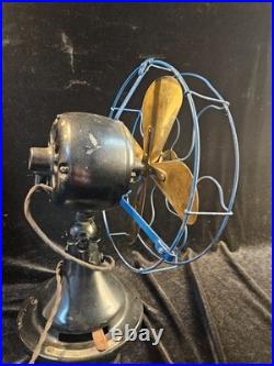 Antique Colonial Peerless 12 Table Fan Brass Blades BLUE CAGE Adjustable Speed