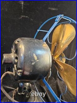 Antique Colonial Peerless 12 Table Fan Brass Blades BLUE CAGE Adjustable Speed